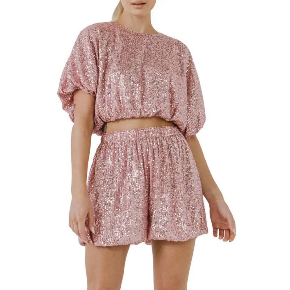 Endless Rose NWT Pink Sequin Crop Top Dolman Sleeve Party Top Size Small